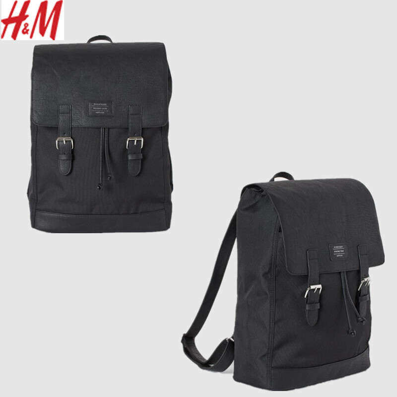 hm女士冬季新款时尚休闲大容量女包包包梭织织布双肩背包