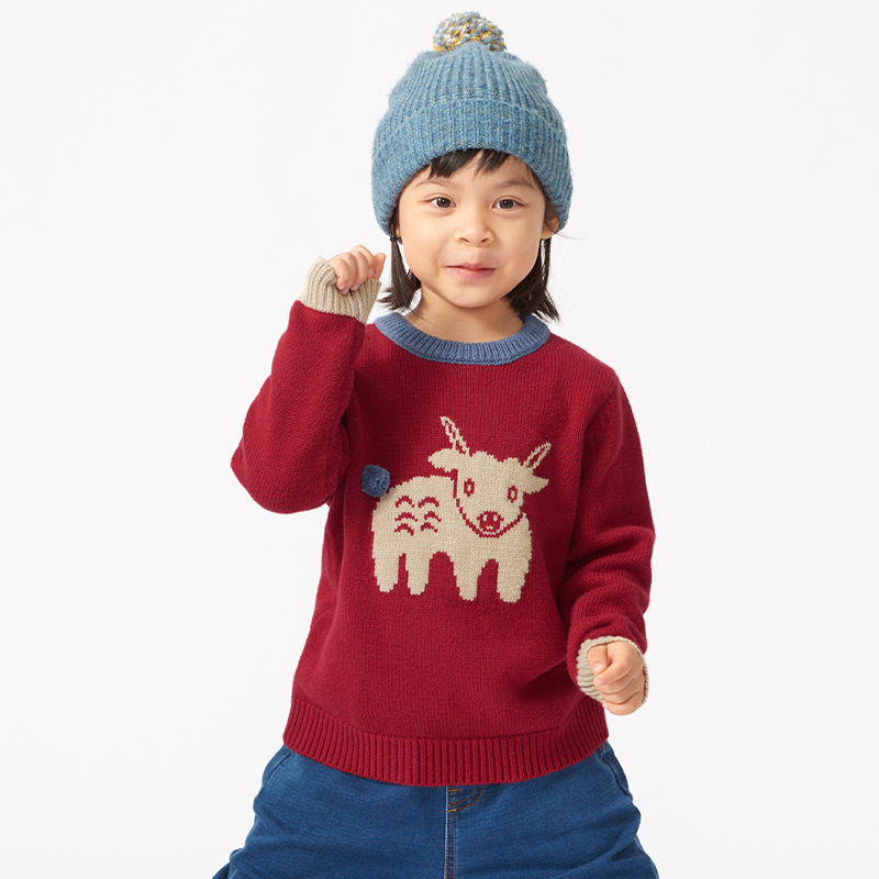 allblu幼岚秋冬儿童加厚卫衣萌萌小牛毛衣