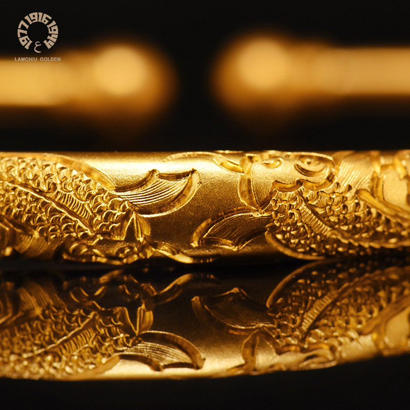 琳朝古法黄金手镯实心錾刻女士婚嫁送礼镯子纯金足金手工定制首饰