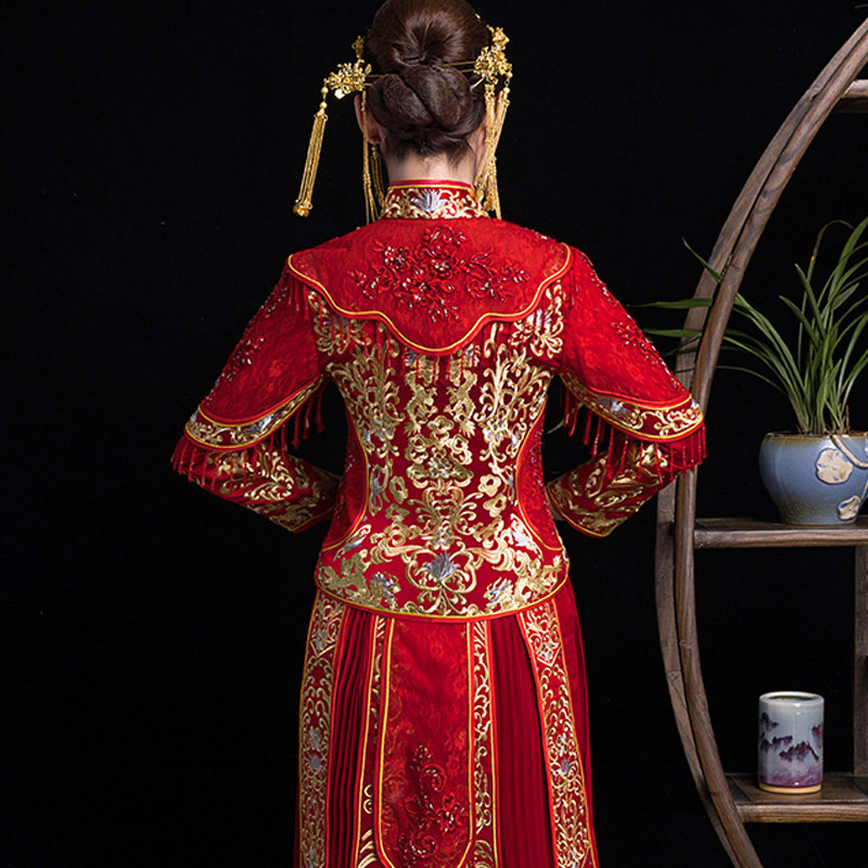 秀禾服新娘2019新款结婚敬酒服中式婚纱龙凤褂出阁服凤冠霞帔秀禾