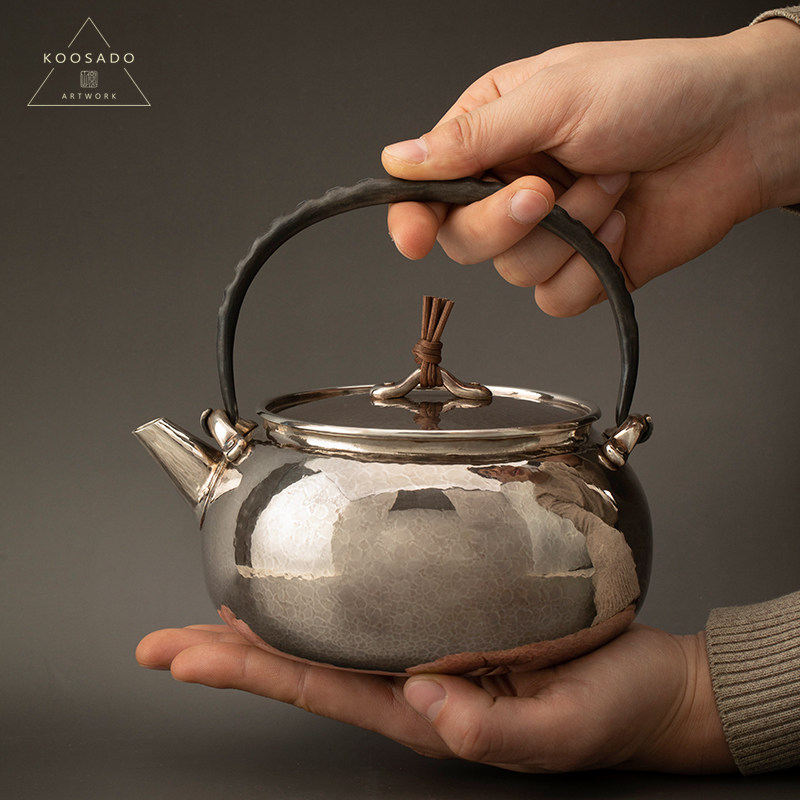 宽山堂真锅静良炮口壶900ml银壶手工烧水壶豆荚铁把煮水壶纯银