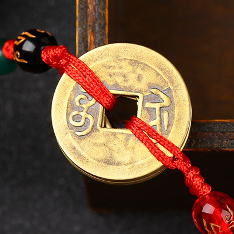 五帝钱红绳手链铜钱手绳本命年招财转运辟邪小人手链