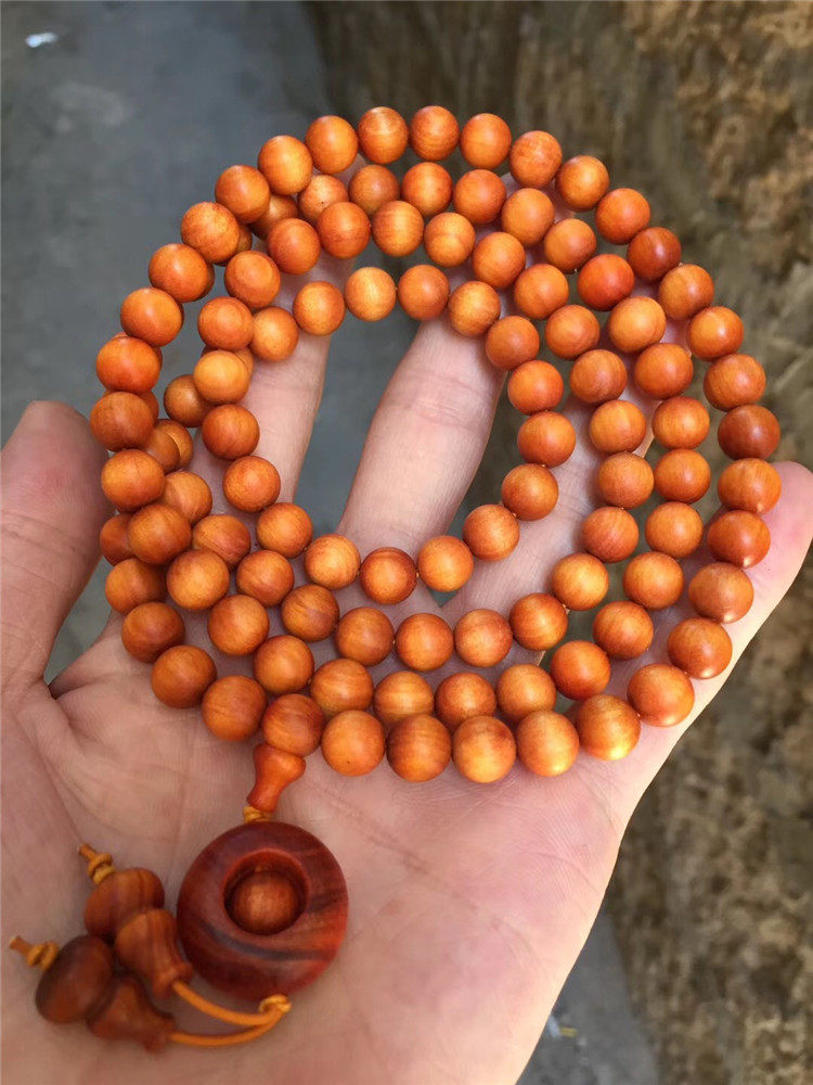 印尼血龙木手串帝王原木佛珠透光手工小孔冰种佛珠