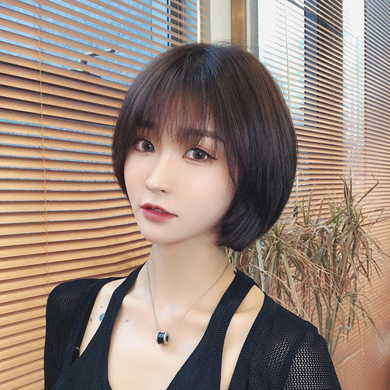 假发女短发bobo头时尚圆脸全头套式空气刘海甜美短波波头真人发套