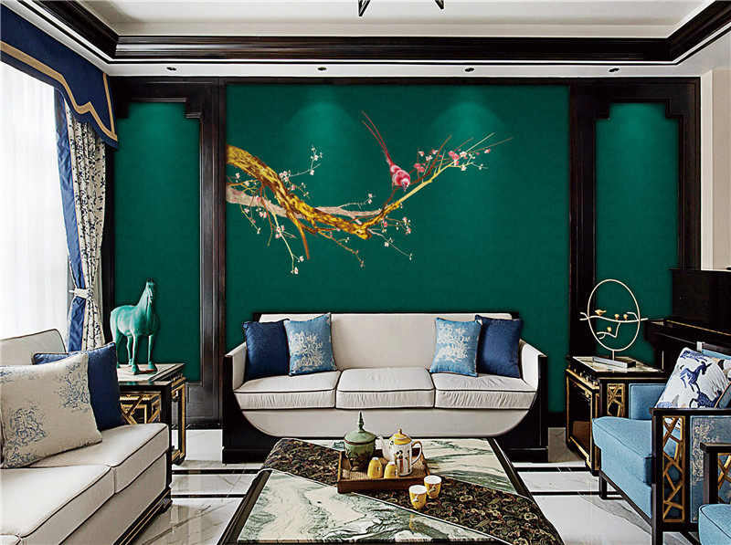 新品枝头独绣刺绣墙布欧式简欧美式电视背景墙无缝墙布