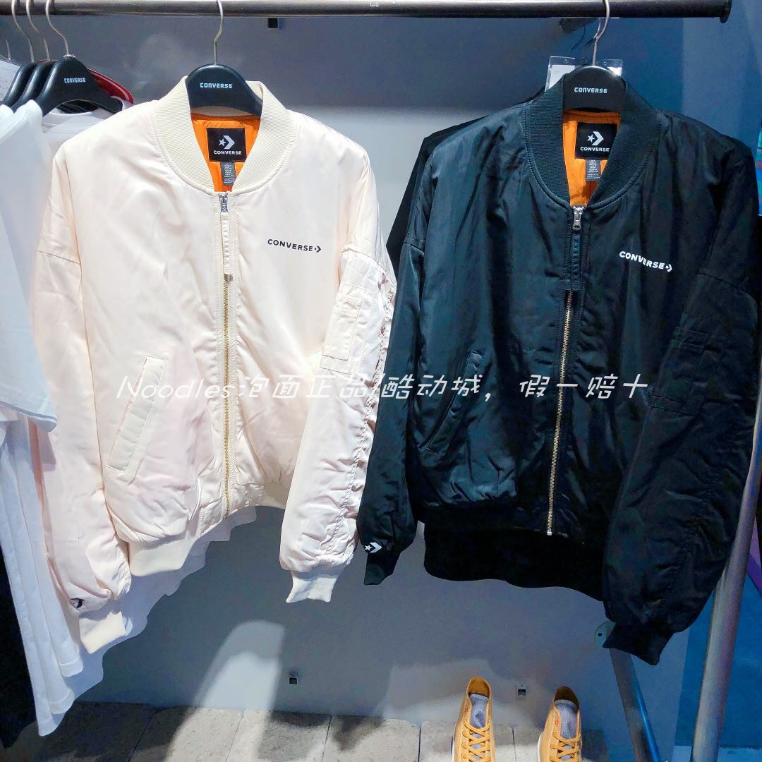 Converse匡威飞行员夹克棒球服象牙米白黑色女外套10020024-a02