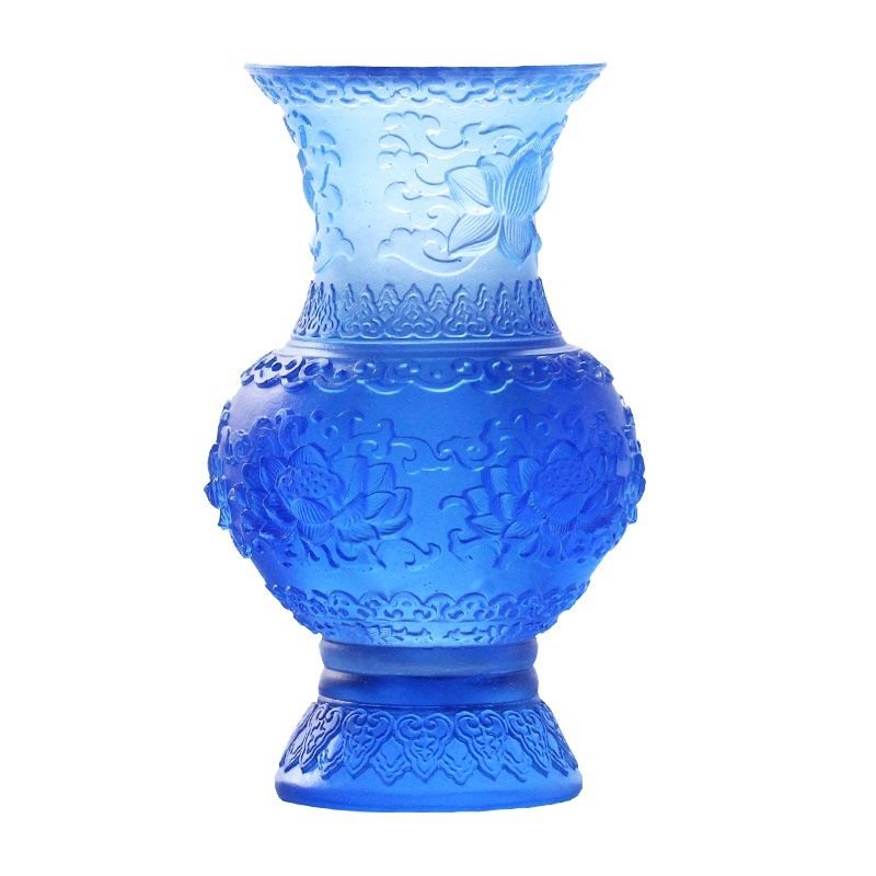 家居室内佛堂七宝琉璃花瓶浮雕莲花净瓶包供佛观音摆件