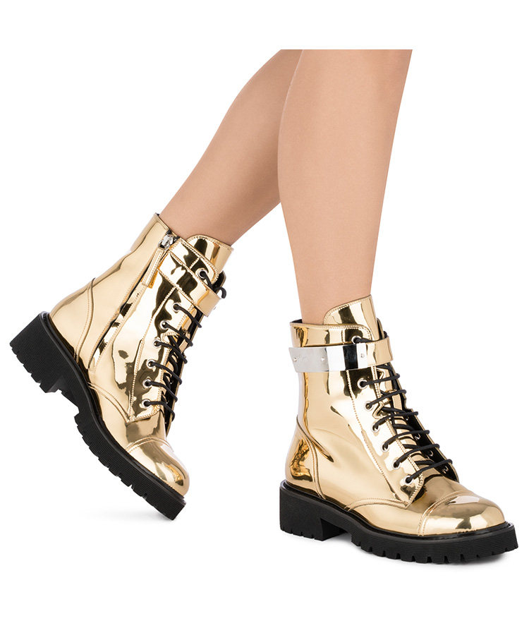 giuseppezanottigz女士金属饰牌金色镜面漆皮靴子时装靴
