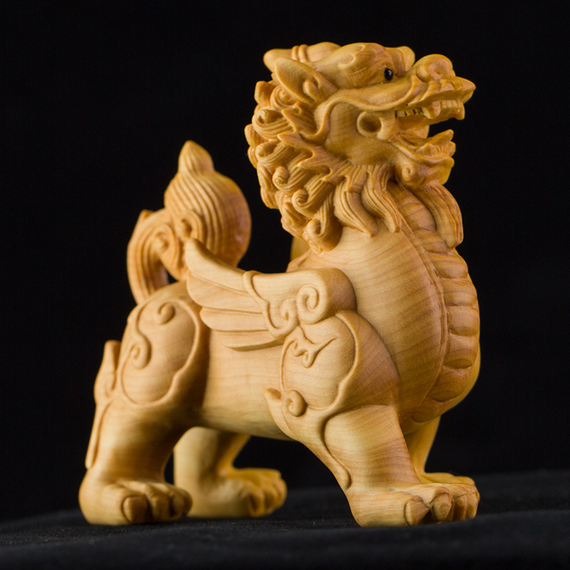 黄杨木手把件实木麒麟摆件原创正品雕刻木雕工艺品原木辟邪家居