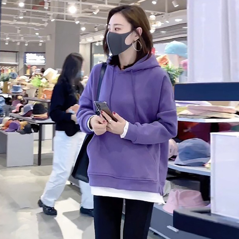 外套连帽卫衣女士2021年新款春秋冬季薄款加绒加厚中长假两件上衣