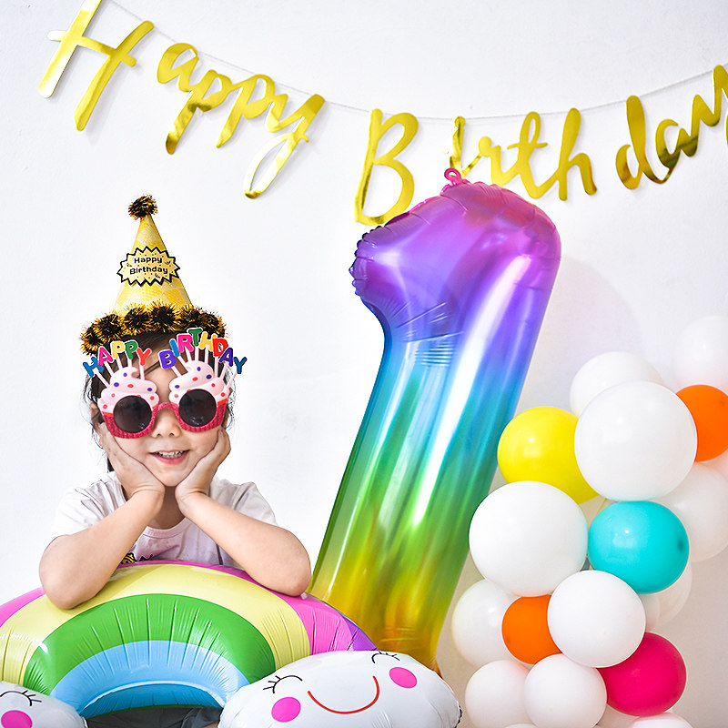 数字40寸果冻渐变变色七彩气球铝膜儿童生日节日装扮用品