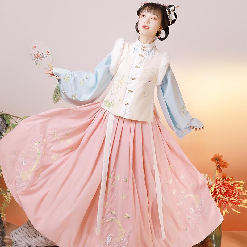 秀巅原创汉服女瑶台玉兔明制比甲对襟立领汉服cosplay女装