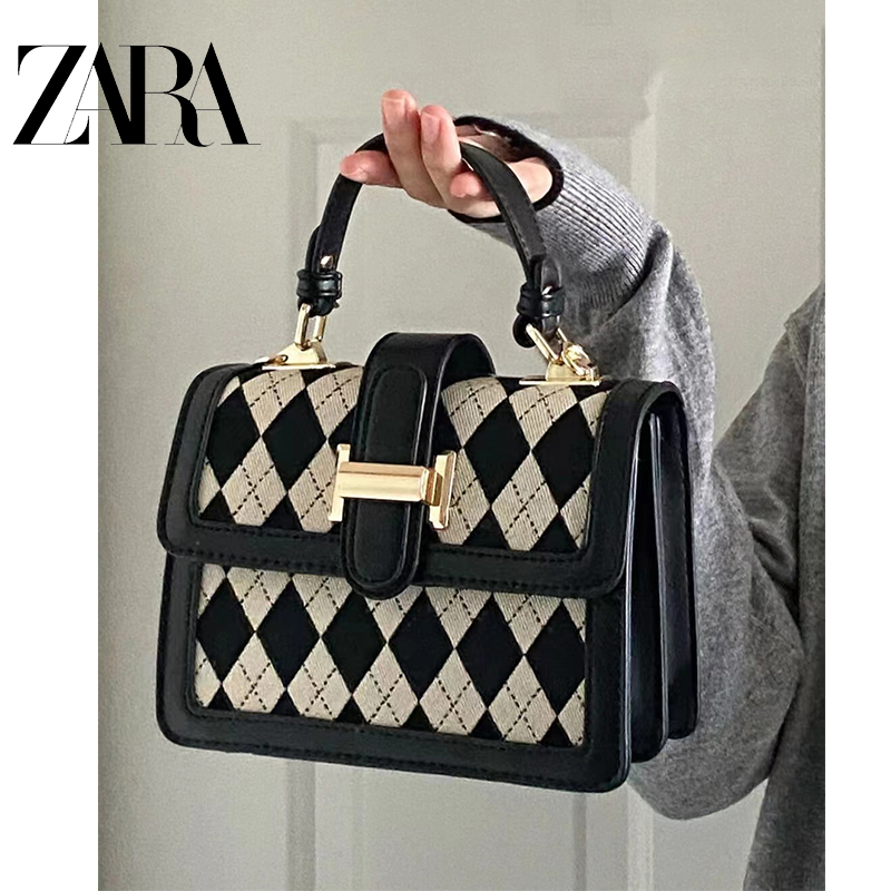 ZARA菱格小方包2022春夏新款高级感小众质感单肩斜挎小包女手机包