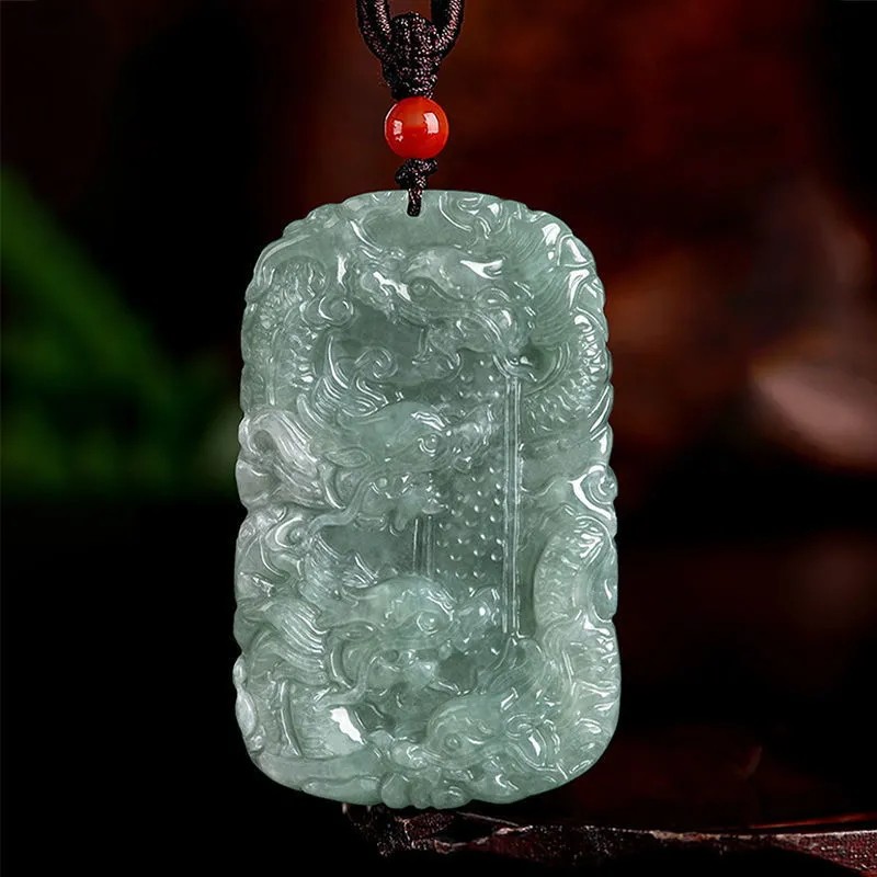 九龙玉石天然翡翠龙牌吊坠男女护主生肖龙挂件挂件颈饰