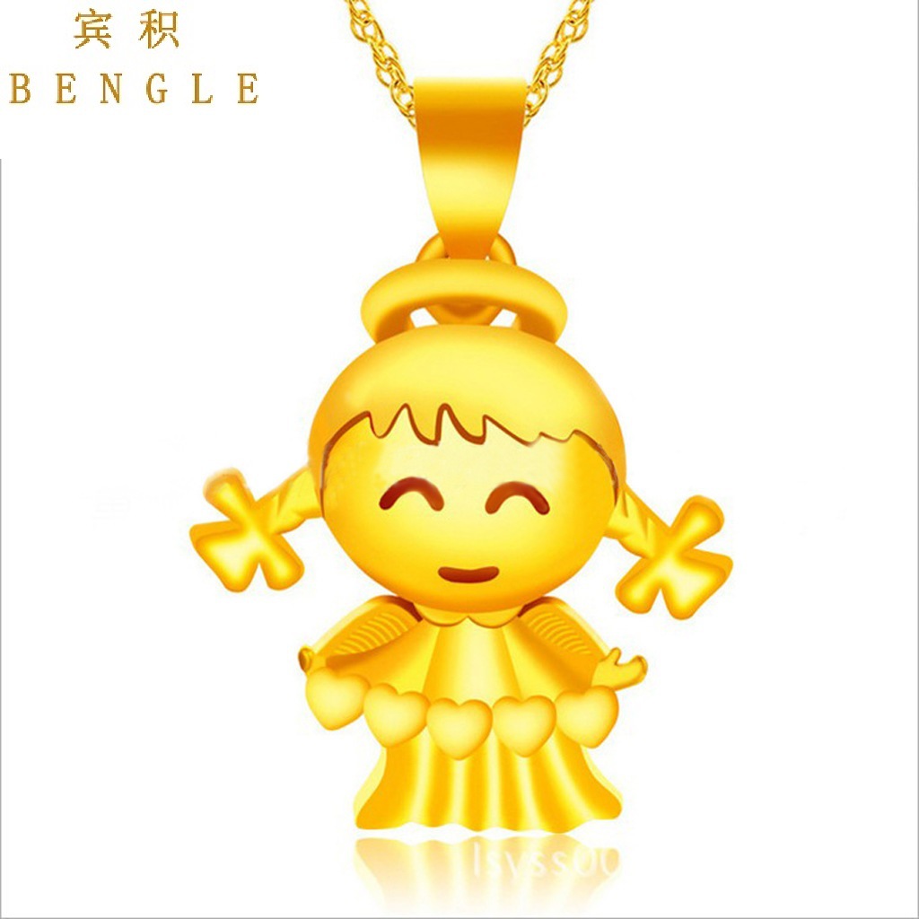 宾积珠宝 越南沙金纯黄铜镀24k黄金吊坠欧币爱情天使宝宝吊坠首饰