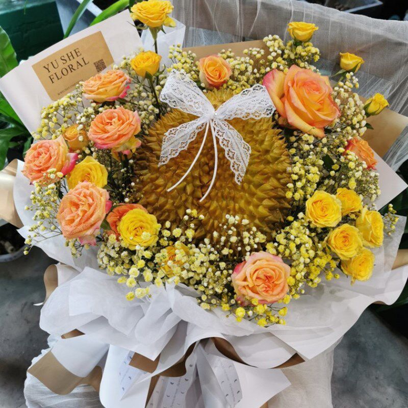 混搭玫瑰水果礼盒榴莲花束鲜花深圳广州成都鲜花速递同城