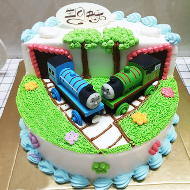 小火车托马斯生日蛋糕装饰摆件可发发光音乐轨道男孩节日装扮用品