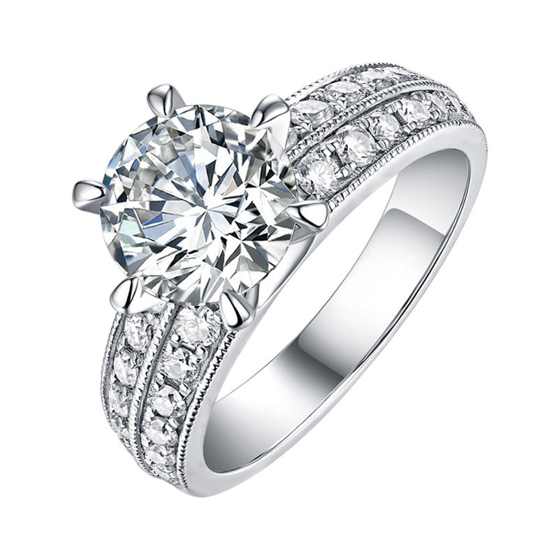 琪展18k白金钻戒定制戒托一克拉六爪d色钻石婚戒铂金莫桑石戒指女