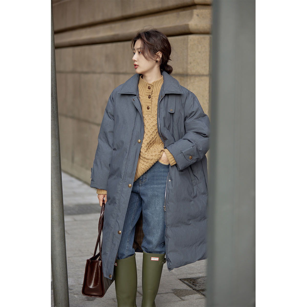 solighter加厚90白鸭绒风衣式面包服2021冬新款气质中长款羽绒服