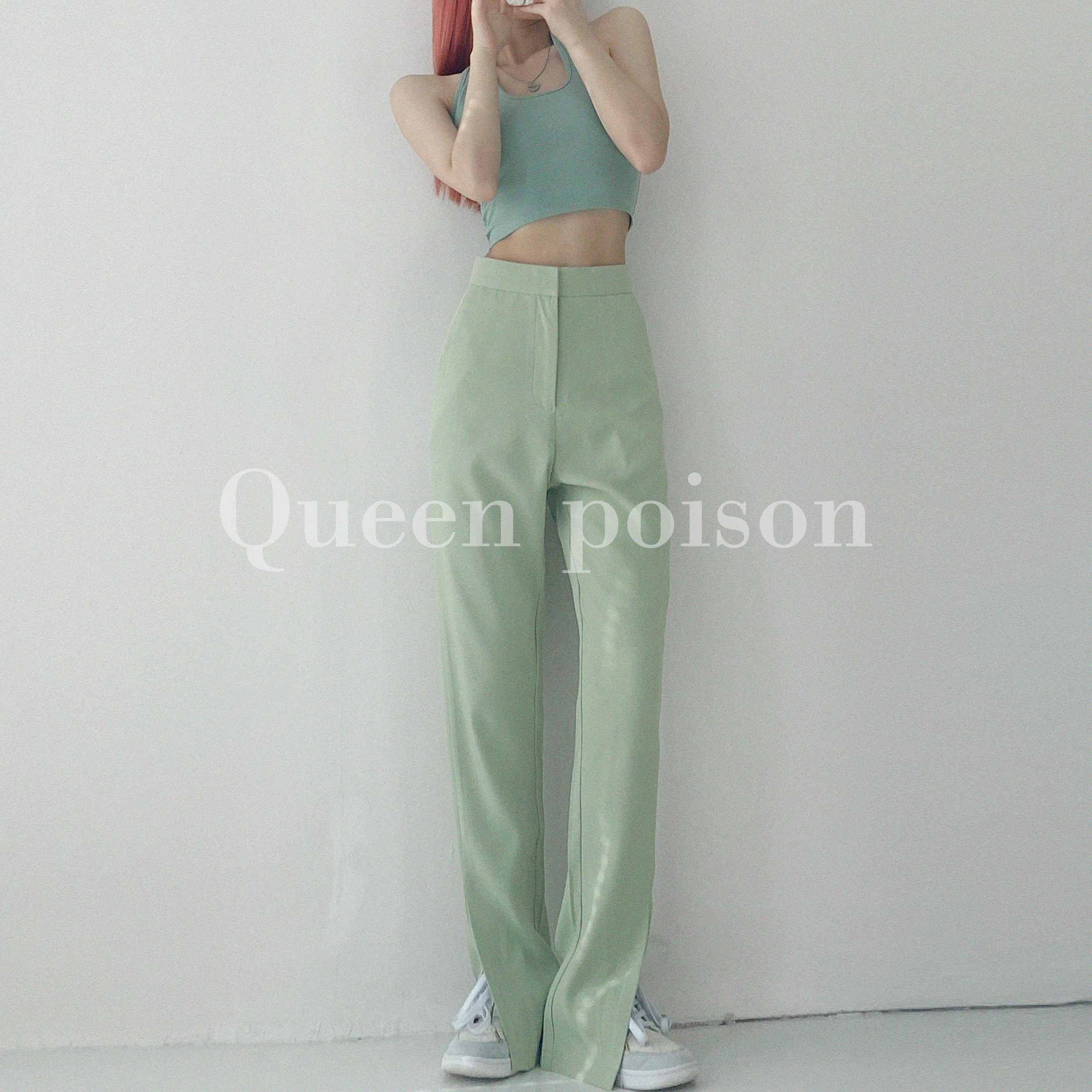 重磅推荐前开叉西装裤女春高腰垂感直筒阔腿裤宽松瘦显百搭休闲裤