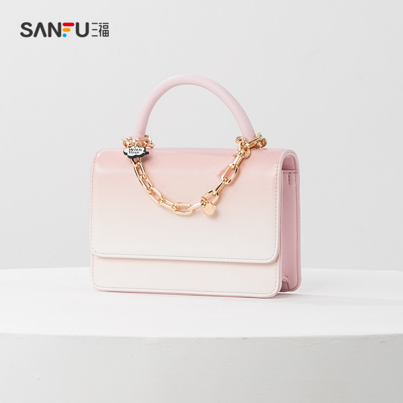 三福手提包2021简约系列清新质感链条廓形包通勤女士包袋