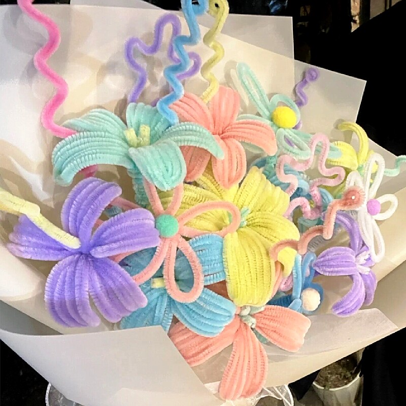 创意扭扭马卡龙花束手工diy编织毛根花花朵教师节其他手工制作