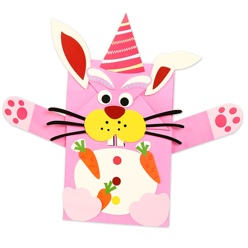 儿童手工diy动物纸袋卡通手偶玩具幼儿园创意手工创意粘贴类