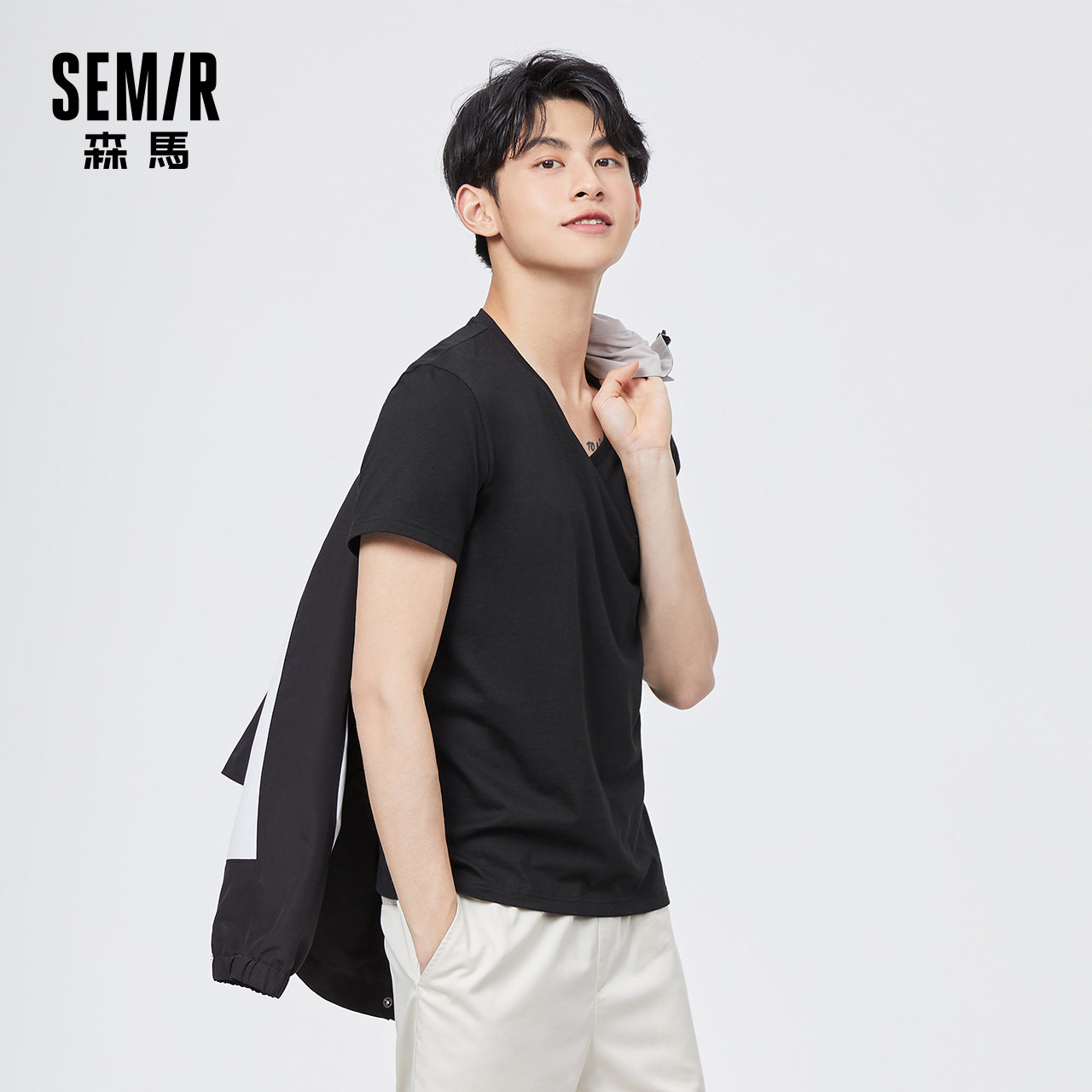 恤男森马短袖爆款夏季白色衣服ins潮流纯色t恤