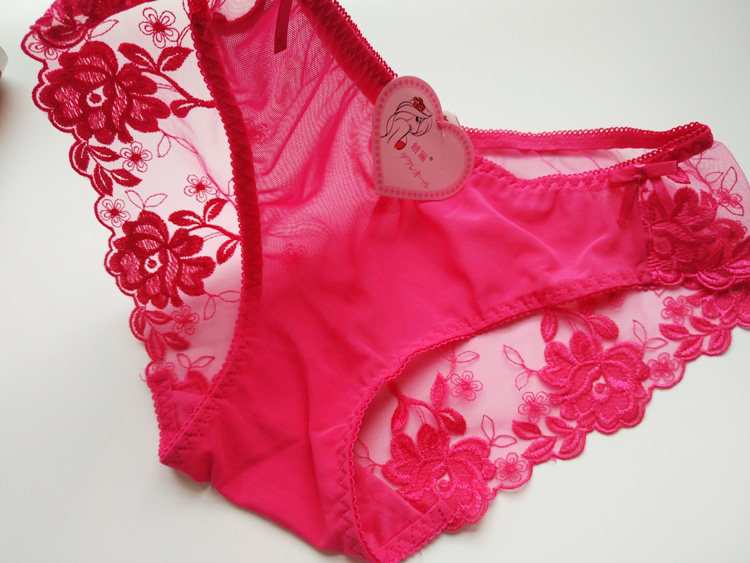格格低腰刺绣月季花内裤纯棉绣花透明网纱日三角裤女三角裤