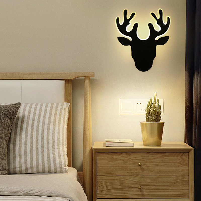 壁灯鹿头卧室儿童客厅电视背景墙圆环酒吧网红壁灯