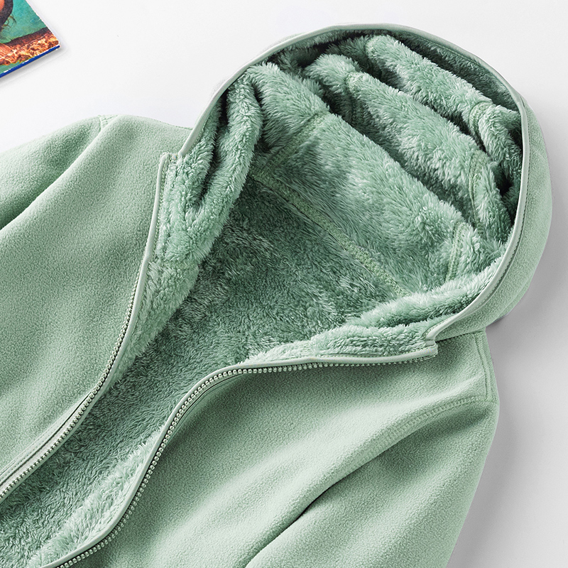 啄木鸟双面穿摇粒绒抓绒衣男女冬加绒加厚保暖珊瑚绒连帽开衫外套