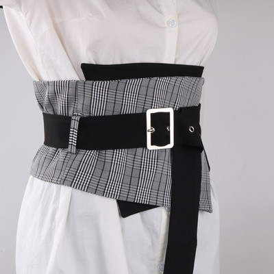 腰封女绑带束腰外搭装饰配裙子衬衣衬衫裙韩国时尚百搭格子宽腰带