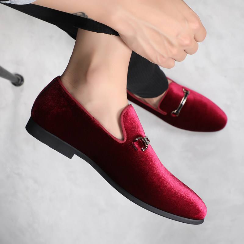 绒面豆豆鞋马衔扣套休闲皮鞋发型师潮流一脚脚蹬乐福鞋(豆豆鞋)