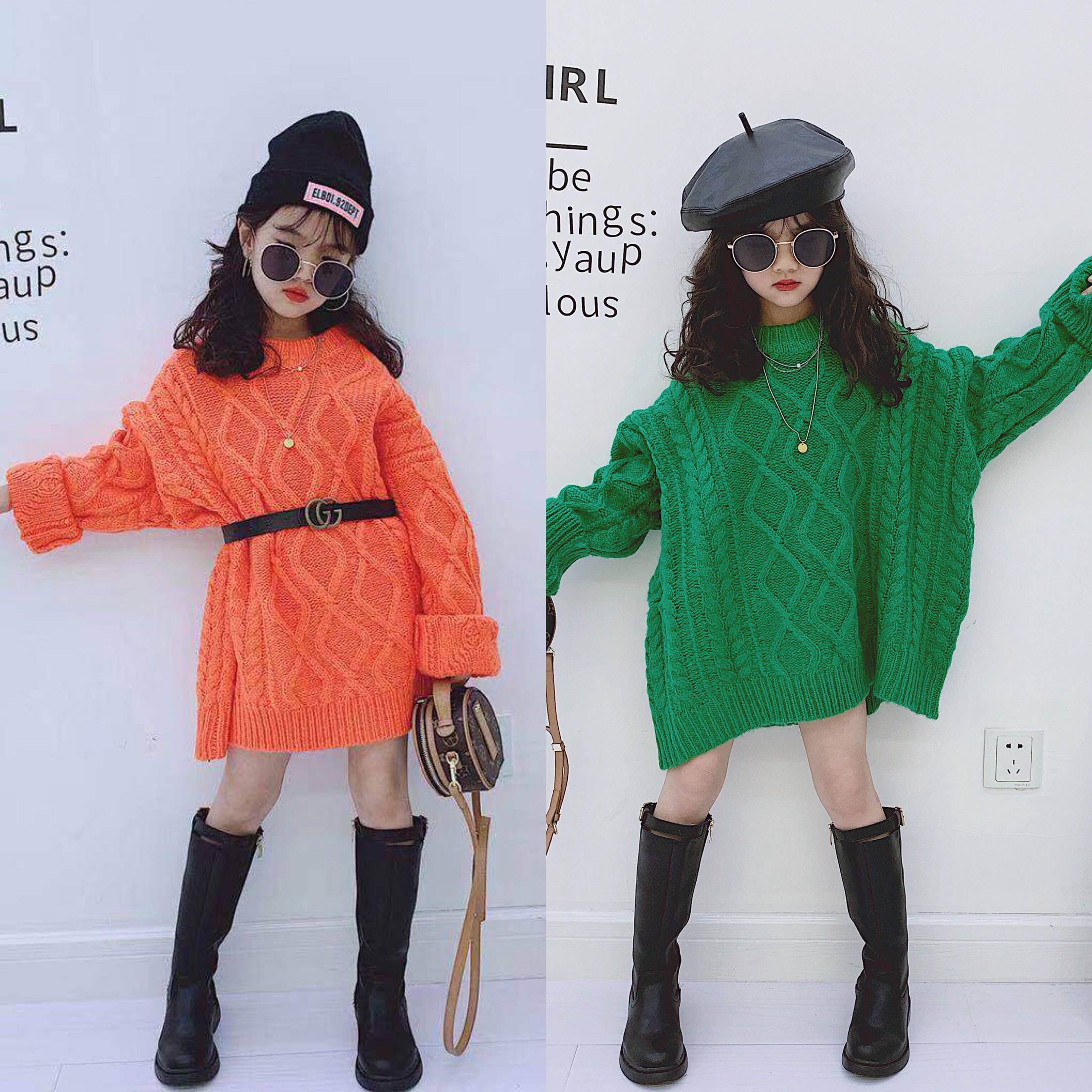 网红童装女童外套儿童中大童韩版外穿粗毛毛线毛衣