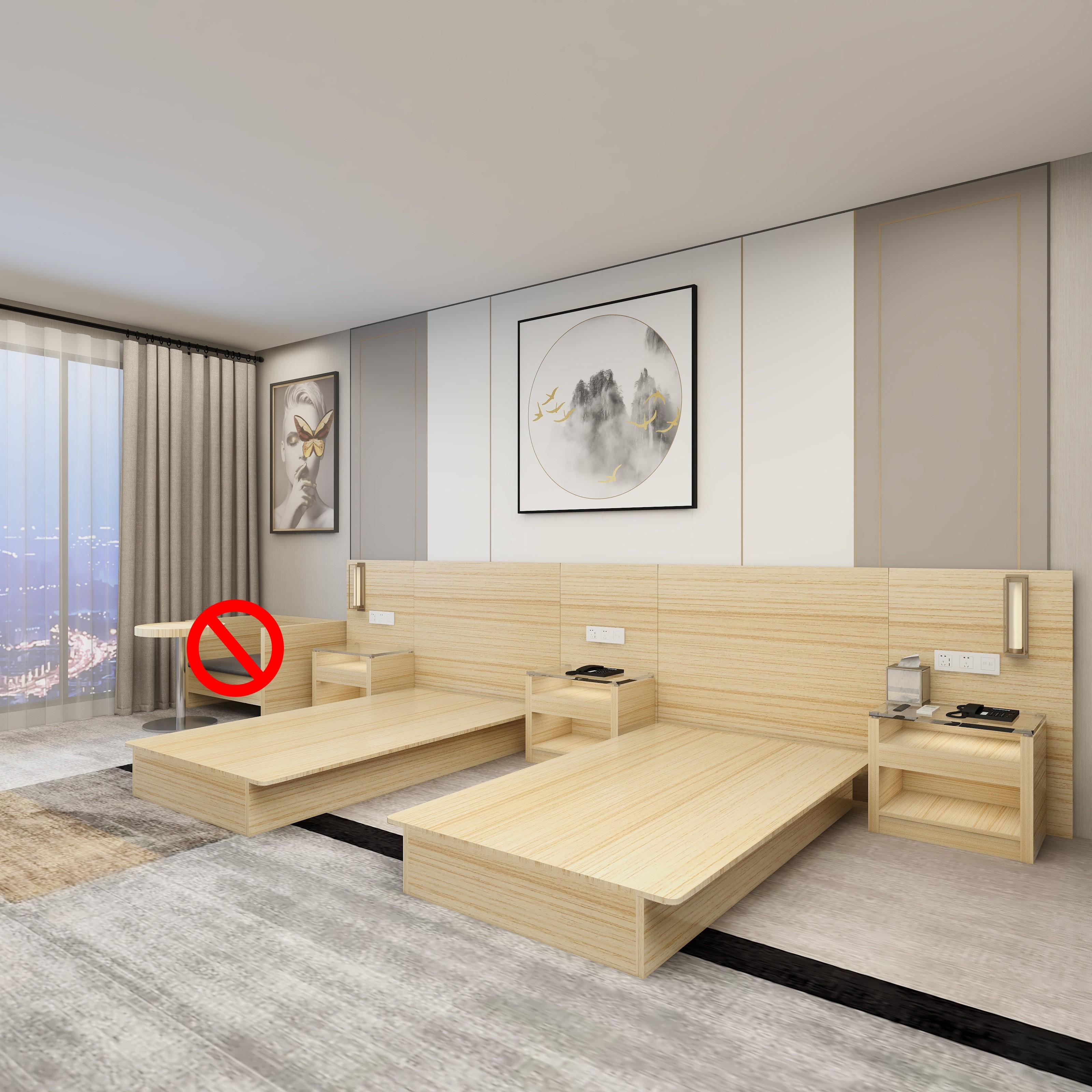 城市便捷酒店单间标间全套家具宾馆专用定制酒店单间