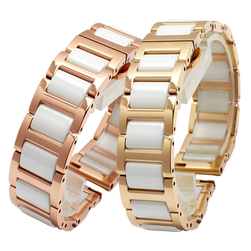 不锈钢陶瓷女士表链适配罗西尼chic系列116418方形手表带13mm配件
