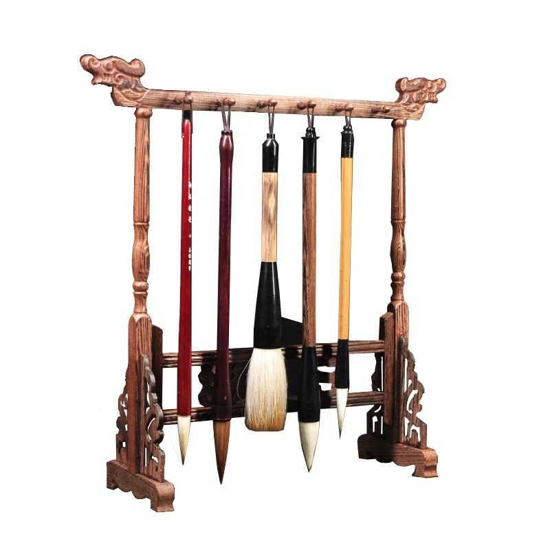 一排毛笔摆件支架托架挂毛笔多功能实木笔挂简约现代展示架笔架托