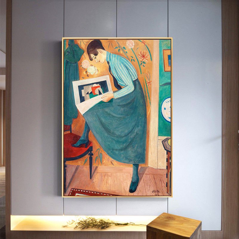艾纳尔乔林看书女孩人物装饰画图书馆大幅墙画客厅现代装饰画