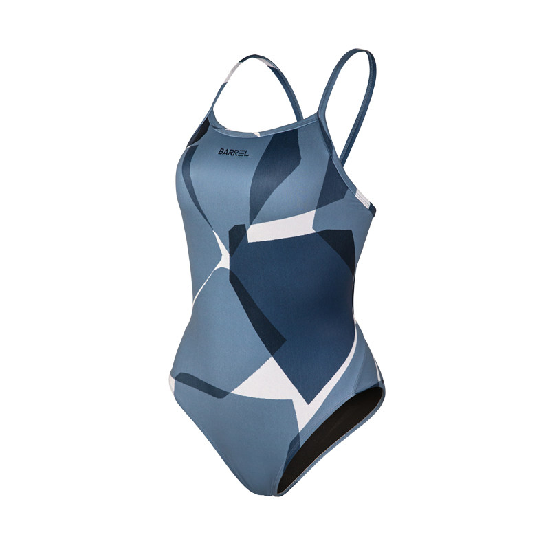 barrel专业运动训练高叉露背印花花速防晒防氯游泳连体泳衣