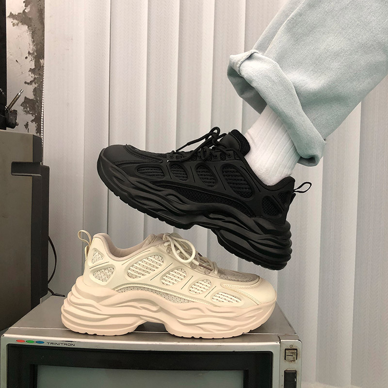 黑色老爹鞋男ins潮增高情侣休闲网面透气运动鞋炸街潮牌男生鞋夏