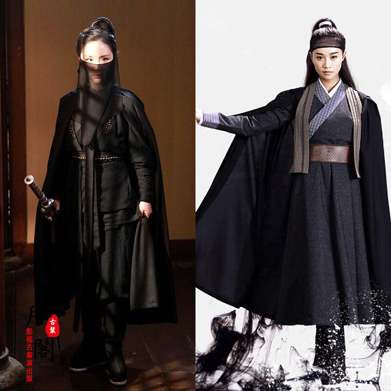 古装影视女士汉服黑色披风黑衣人夜行衣侠女服民族服装