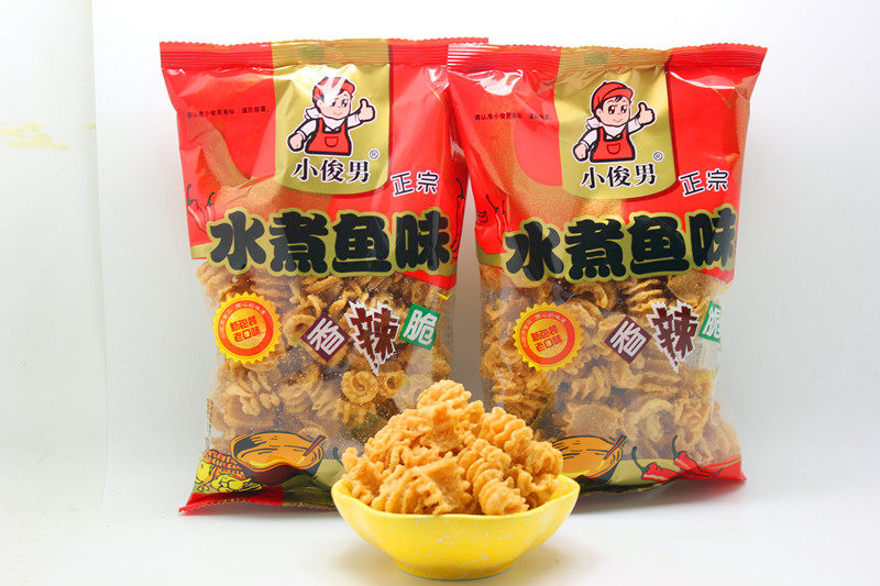 俊男水煮鱼味香辣沈阳特产零食膨化休闲食品烤贝膨化食品