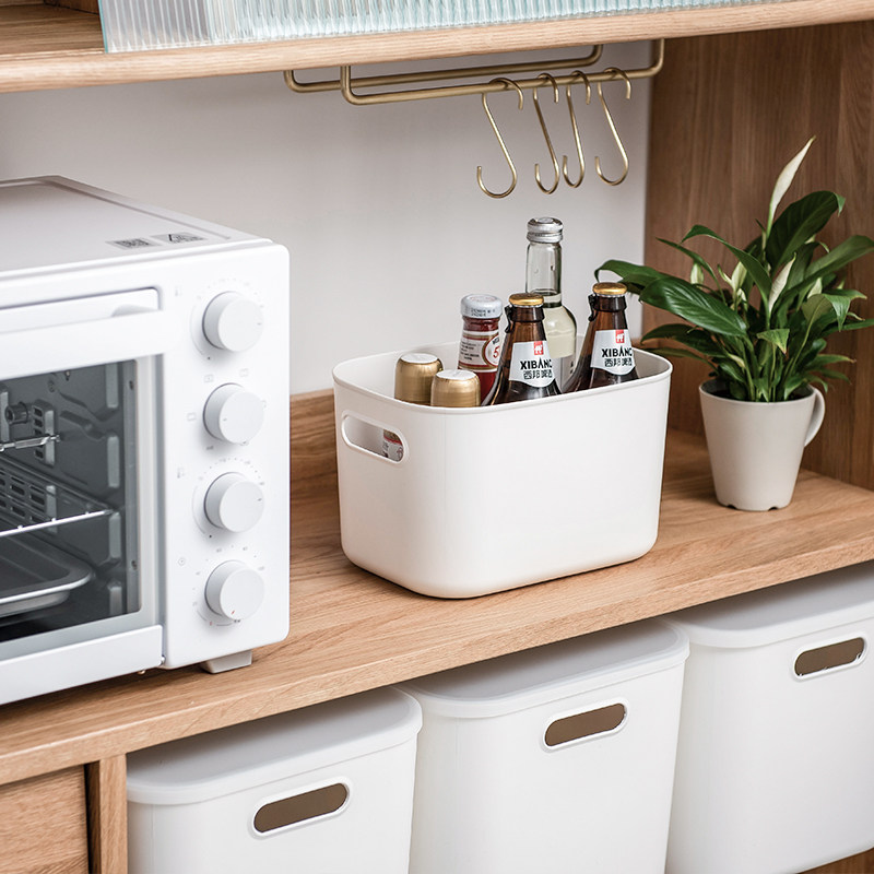 收纳杂物塑料家用厨房储物盒化妆品盒带桌面零食桌面收纳盒