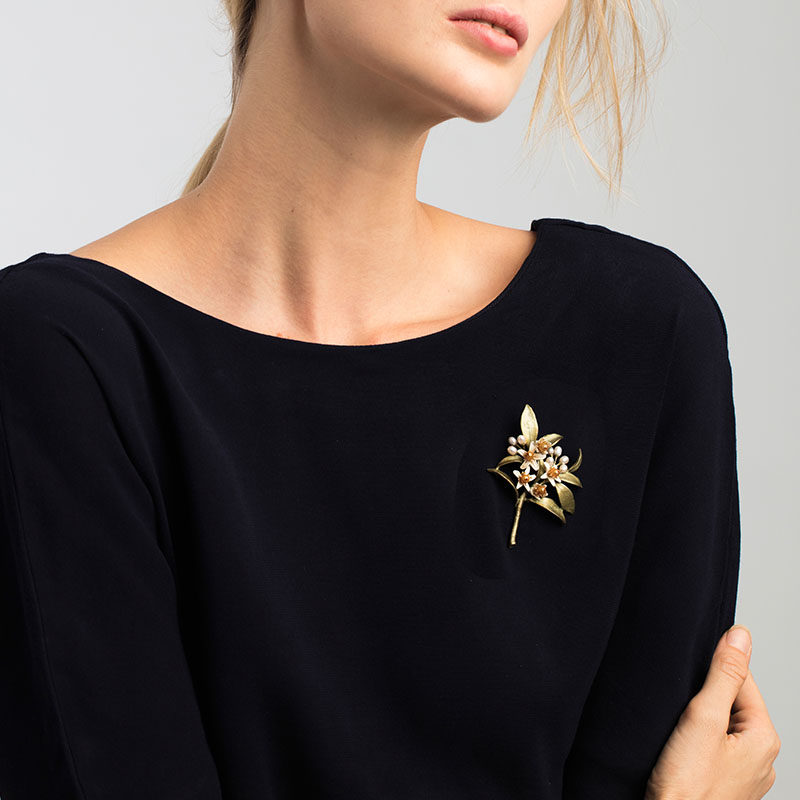 michael michaud橙花胸针女高档复古珍珠胸花外套别针母亲节礼物