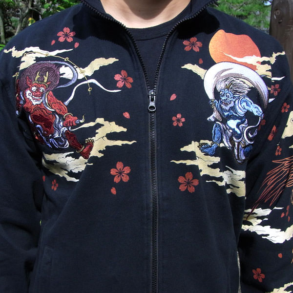 仏喜罗坊横须贺和柄限量纹身刺青日本刺绣绒衫卫衣开衫男风神雷神