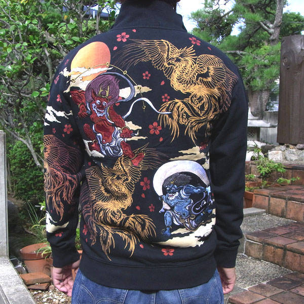 仏喜罗坊横须贺和柄限量纹身刺青日本刺绣绒衫卫衣开衫男风神雷神