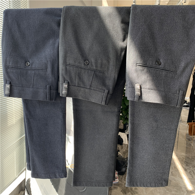 时尚打褶版！斜纹雪花点定制加厚面料！早秋通勤小直筒休闲长裤男