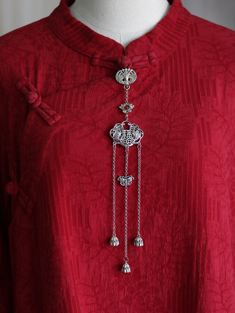 旗袍压襟挂件银饰长命吊坠古典中国国风配饰胸针