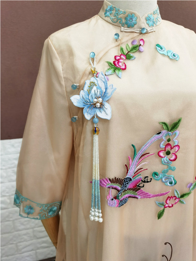 压襟旗袍挂件珠穗手工串珠刺绣配饰复古中国胸针