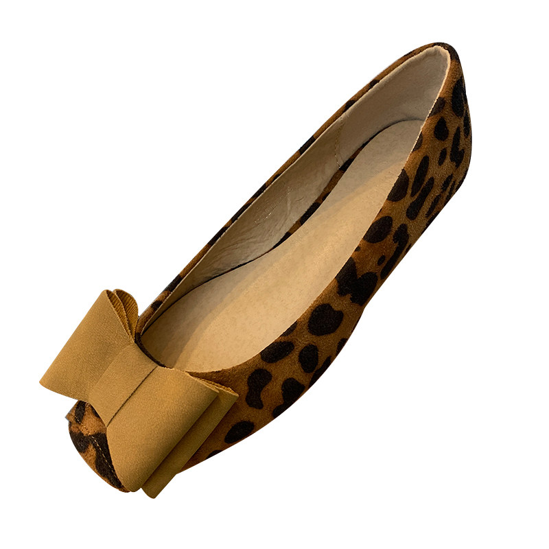 灰姑娘韩国设计夸张蝴蝶结豹纹方一脚脚蹬鞋子子女单鞋